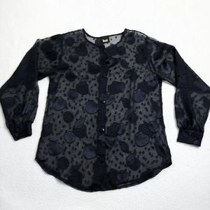 Sheer Black Vintage Blouse Womens L XL Dotti Seashells Sea Witch Mermaidcore